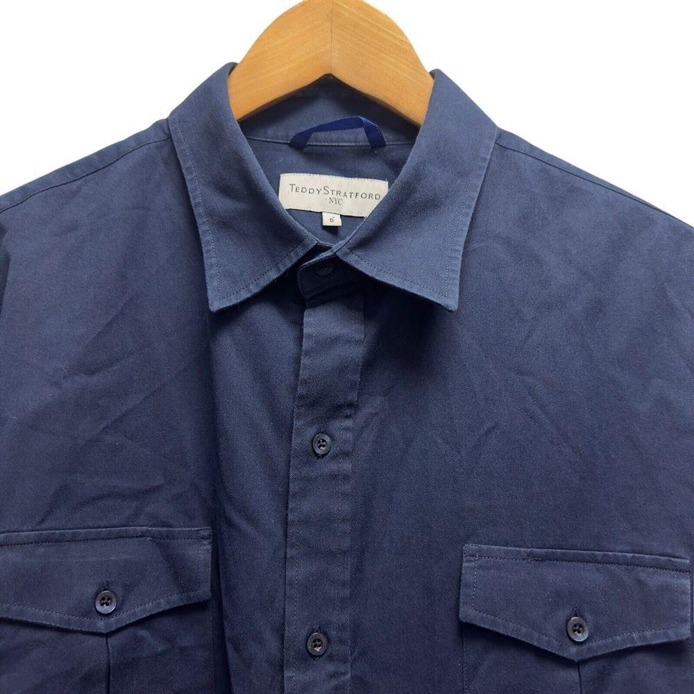 Teddy Stratford NYC Men's Sz 6 Button Front Zip 2-Pocket Utility Navy Blue Shirt